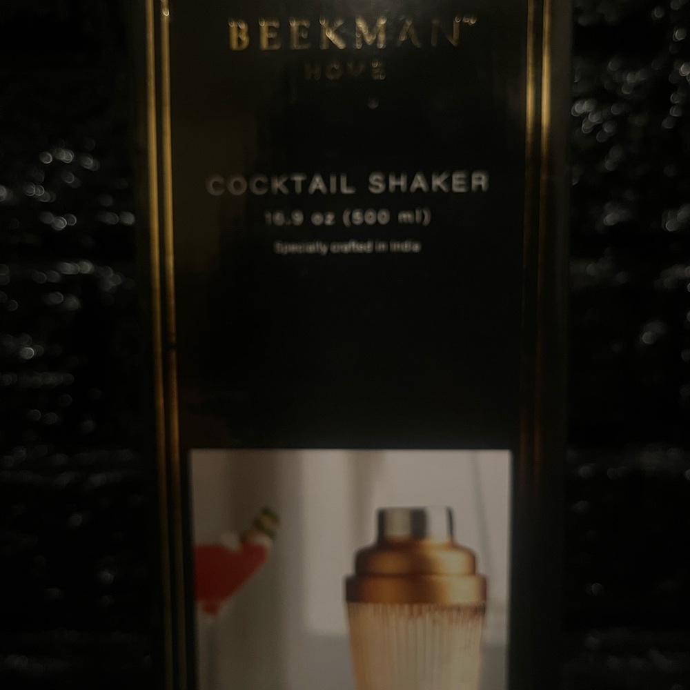 Beekman home cocktail shaker glass with copper top
